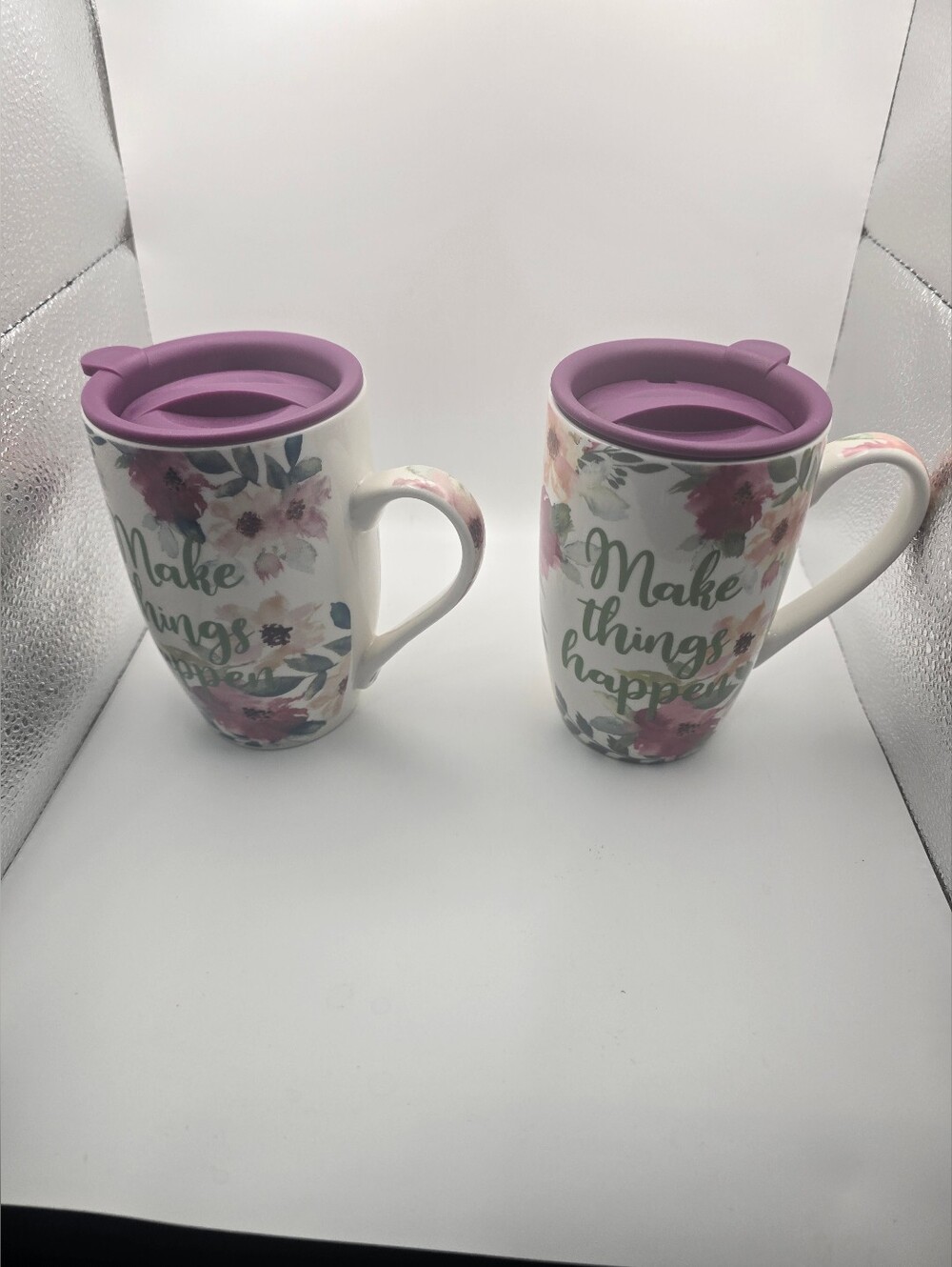 Floral Ceramic Travel Mug with Lavender Lid - Make Things Happen